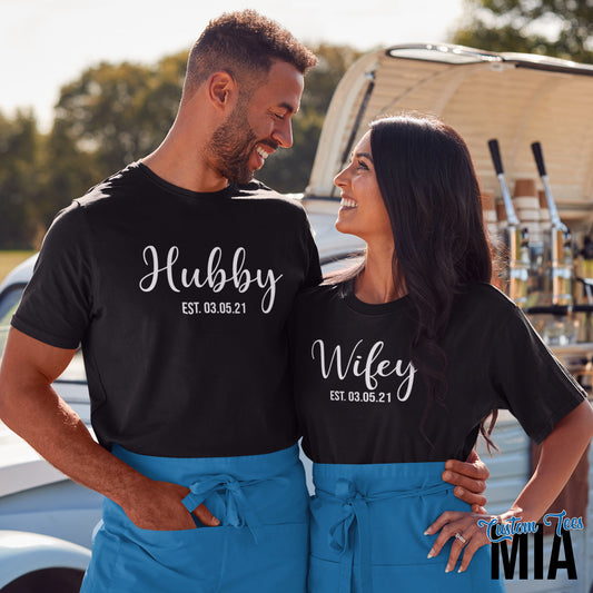 Hubby and Wifey Custom Established Anniversary Shirts