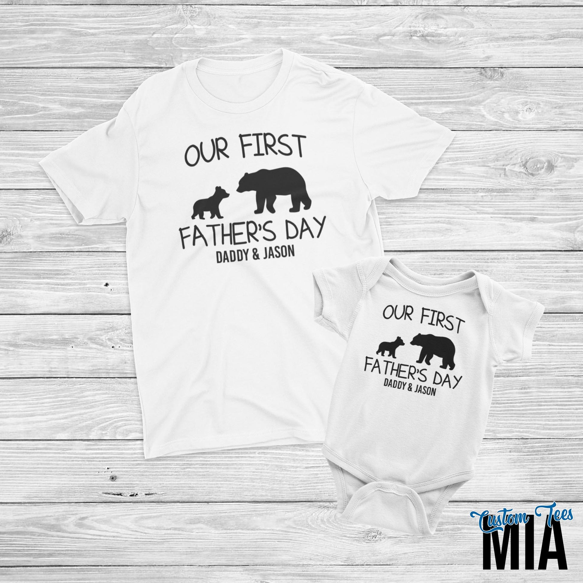 Our First Father's Day Personalized Matching Shirt & Onesie - Custom Tees MIA