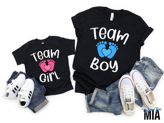 Team Boy, Team Girl Footprint Gender Reveal Shirt