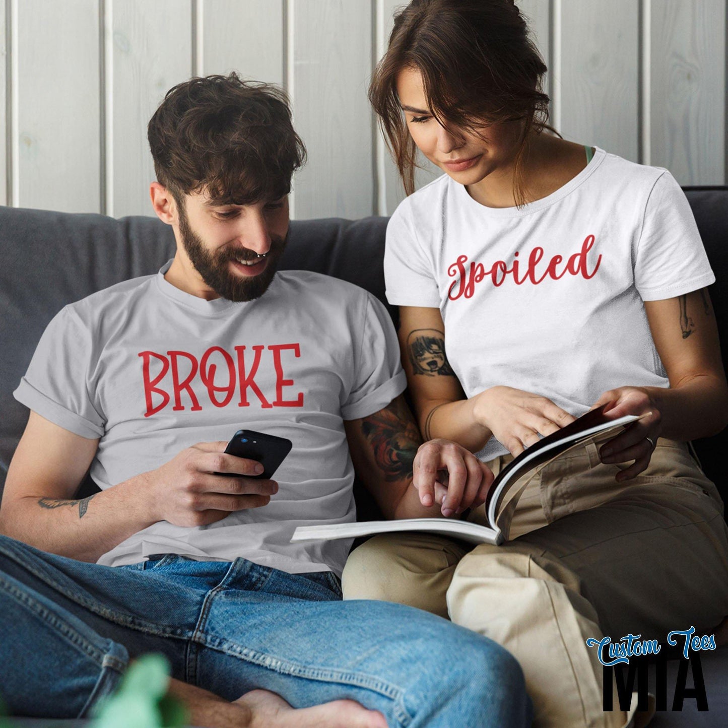 Broke and Spoiled Couples Matching Christmas Shirts - Custom Tees MIA