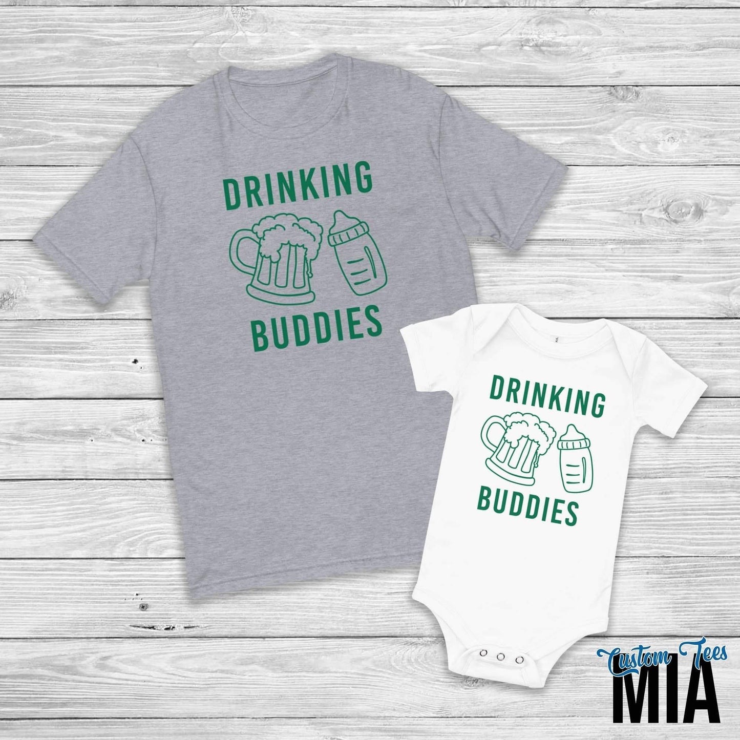 St. Patrick's Day Dad and Child Drinking Buddies Matching Shirt - Custom Tees MIA